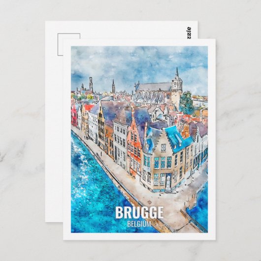 Carte Postale Bruges Belgique Lieu de Voyage Aquarelle (Devant / Derrière)