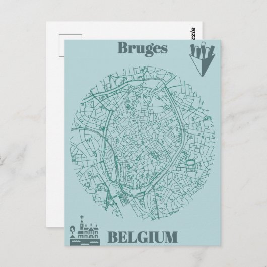 Carte Postale Bruges map (Devant / Derrière)
