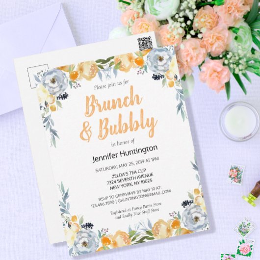 Carte Postale Brunch & Bubbly Réception de Mariage Floral Boho