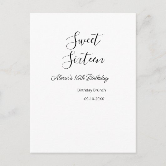Carte Postale Brunch d'anniversaire pour les seize ans 16ème ann (Devant)