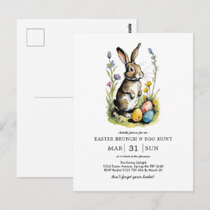 Carte Postale Brunch de Pâques et chasse aux oeufs Bunny Fleur