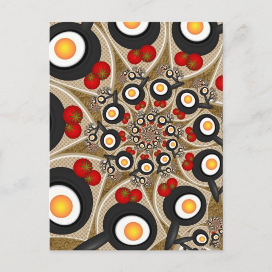 Carte Postale Brunch Fractal Art Drôle Nourriture, Tomates, Oeuf (Devant)