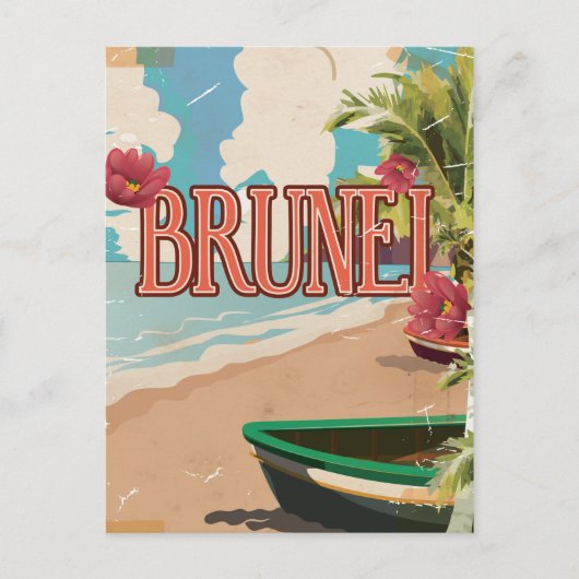 Carte Postale Brunei vintage affiche de voyage. (Devant)