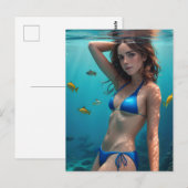 Carte Postale Brunette Femme Bikini bleu sous l'eau Photo (Devant / Derrière)
