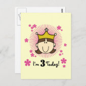 Carte Postale Brunette Princesse 3e Anniversaire Tshirts et cade (Devant / Derrière)