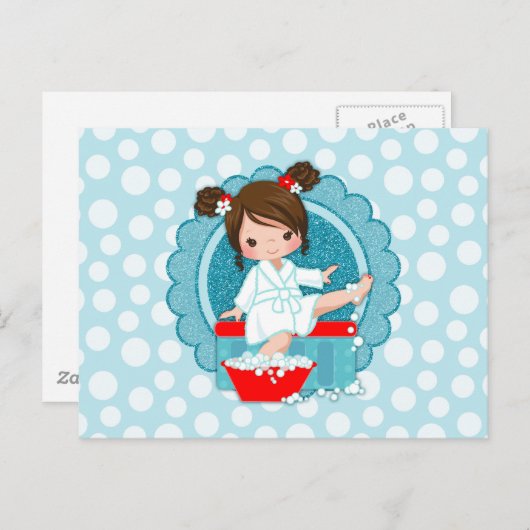 Carte Postale Brunette Spa fille bulles Turquoise Rouge Blanc (Devant / Derrière)