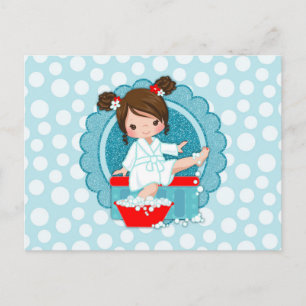 Carte Postale Brunette Spa fille bulles Turquoise Rouge Blanc