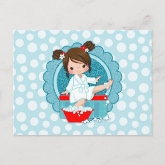 Carte Postale Brunette Spa fille bulles Turquoise Rouge Blanc
