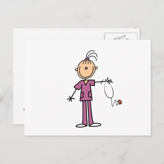 Carte Postale Brunette Stick Figure Nurse (Devant / Derrière)