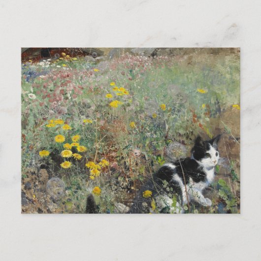Carte Postale Bruno Liljefors - Chat sur Flowerbed (Devant)