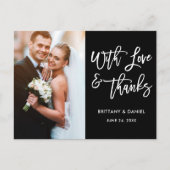 Carte Postale Brush moderne Script Love et Merci Mariage noir (Devant)