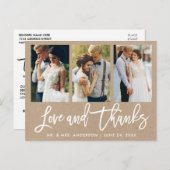 Carte Postale Brush Script 3 Photo Mariage Love Thanks Kraft (Devant / Derrière)