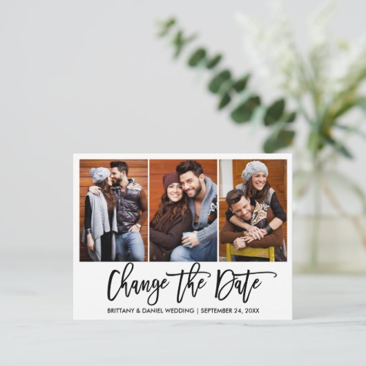 Carte Postale Brush Script 3 Photo Modifier La Date Nouvelle Dat (Debout devant)