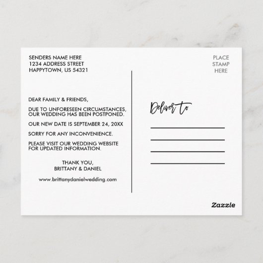 Carte Postale Brush Script 3 Photo Modifier La Date Nouvelle Dat (Dos)