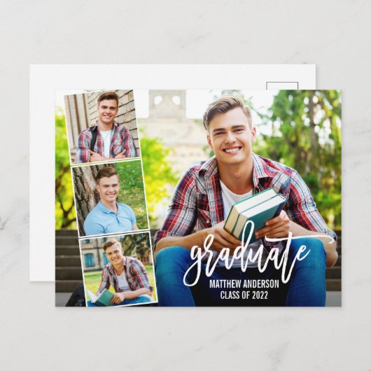 Carte Postale Brush Script 4 Faire-part de graduation photo (Devant / Derrière)