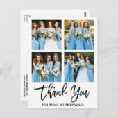 Carte Postale Brush Script 4 Photo Bridesmaid Merci (Devant / Derrière)