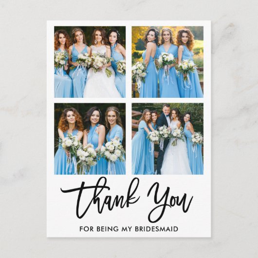 Carte Postale Brush Script 4 Photo Bridesmaid Merci (Devant)