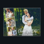 Carte Postale Brush Script 4 Photo Modifier La Date Nouvelle Dat<br><div class="desc">Moderne Brush Script Changer La Date Mariage Reporté Nouveau Mariage Date Couple 4 Photo Collage Carte Postale</div>