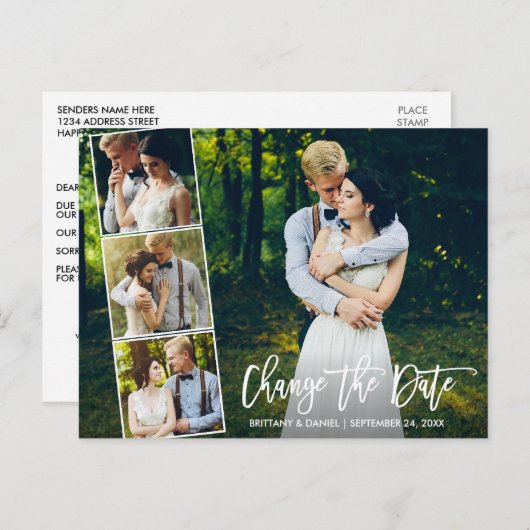 Carte Postale Brush Script 4 Photo Modifier La Date Nouvelle Dat (Devant / Derrière)