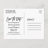 Carte Postale Brush Script Bleu Bois Save The Date 4 Photo (Dos)