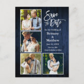 Carte Postale Brush Script Bleu Bois Save The Date 4 Photo (Devant)
