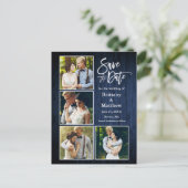 Carte Postale Brush Script Bleu Bois Save The Date 4 Photo (Debout devant)