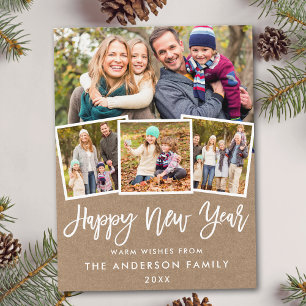 Carte Postale Brush Script Bonne année 4 Photo Kraft