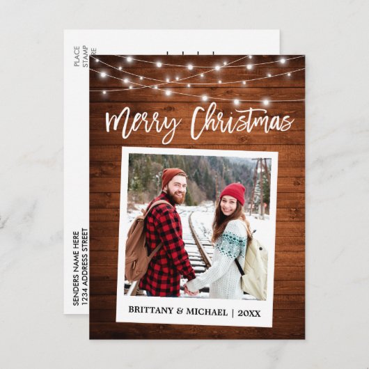 Carte Postale Brush Script Caméra instantanée Bois Couple Noël (Devant / Derrière)