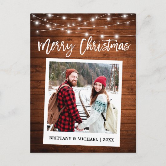 Carte Postale Brush Script Caméra instantanée Bois Couple Noël (Devant)