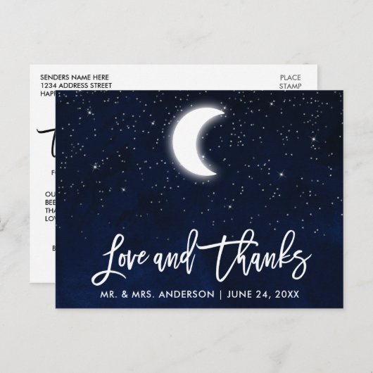 Carte Postale Brush Script Celestial Mariage amour et merci (Devant / Derrière)