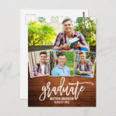 Carte Postale Brush Script Faire-part de graduation en bois (Devant / Derrière)