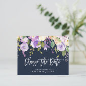 Carte Postale brush script floral violet modifier la date (Debout devant)