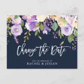 Carte Postale brush script floral violet modifier la date (Devant)