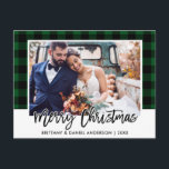 Carte Postale Brush Script Green Plaid Mariage Photo Noël<br><div class="desc">Brosse moderne Script Vert Plaid Mariage photo Noël Carte postale</div>
