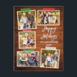 Carte Postale Brush Script Joyeuses Vacances Bande d'artisanat e<br><div class="desc">Brosse moderne Script Happy Holidays 5 Photo Collage avec carte postale Vacances sur bande artisanale. Bois rustique.</div>