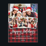 Carte Postale Brush Script Joyeux Vacances Rouge Plaid 4 Photo<br><div class="desc">Brosse moderne Script Joyeux Vacances Carte Postale Rouge Plaqué - 4 Photos</div>