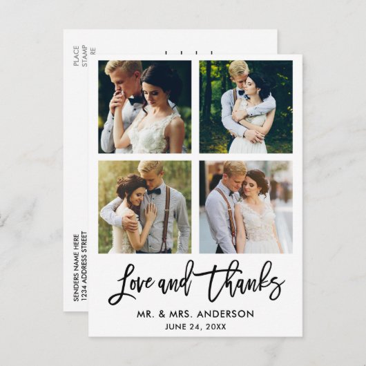 Carte Postale Brush Script Love and Thanks Mariage 4 Photo (Devant / Derrière)