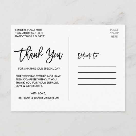 Carte Postale Brush Script Love and Thanks Mariage 4 Photo (Dos)