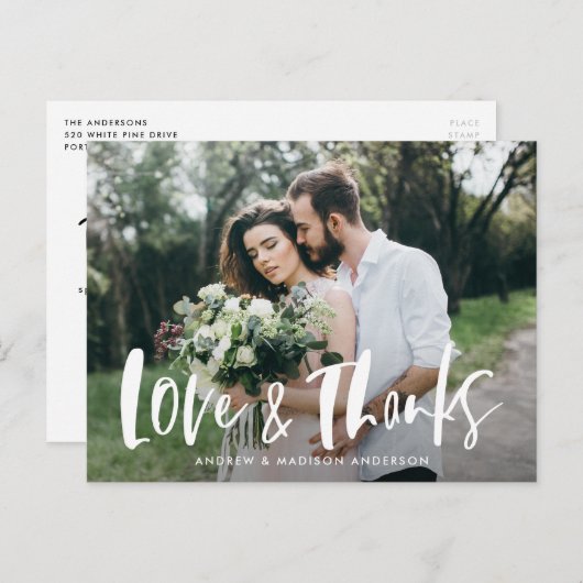 Carte Postale Brush Script Love & Thanks Photo Mariage Merci (Devant / Derrière)