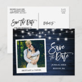 Carte Postale Brush Script Photo Instantanée Bleu Bois Enregistr (Devant / Derrière)