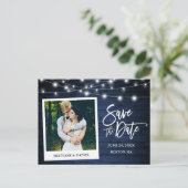 Carte Postale Brush Script Photo Instantanée Bleu Bois Enregistr (Debout devant)