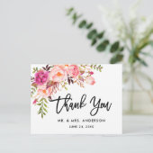 Carte Postale Brush Script rose Mariage Merci rose (Debout devant)