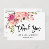 Carte Postale Brush Script rose Mariage Merci rose (Devant / Derrière)