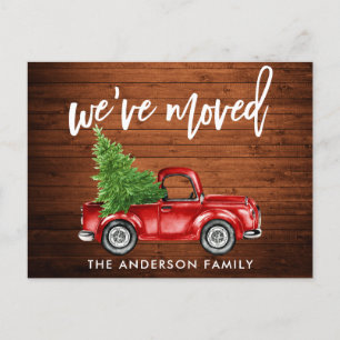 Carte Postale Brush Script Russe Adresse Changer Red Truck Tree