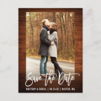 Brush Script Rustic Wood Photo Enregistrer La Date