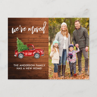 Carte Postale Brush Script Rustique Adresse Changer Camion Rouge