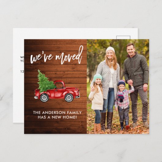 Carte Postale Brush Script Rustique Adresse Changer Camion Rouge (Devant / Derrière)