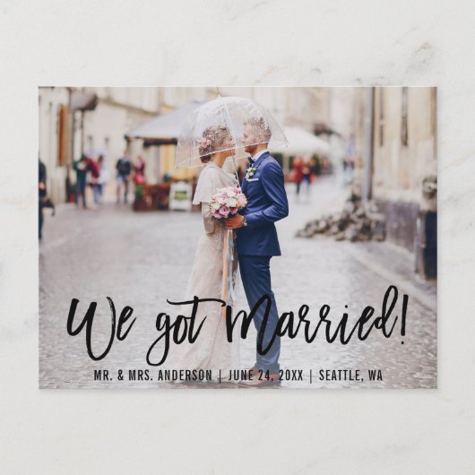 Carte Postale Brush Script We got Married Photo Mr et Mrs. (Devant)