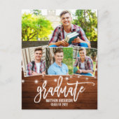 Carte Postale Brush Script Wood Lights Graduation Faire-part (Devant)
