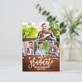 Carte Postale Brush Script Wood Lights Graduation Faire-part (Debout devant)